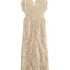Sexy V Neck Cutout Circle Crochet Open Knit Maxi Beach Vacation Dress - Beige Sexy V Neck Cutout Circle Crochet Open Knit Maxi Beach Vacation Dress - Beige