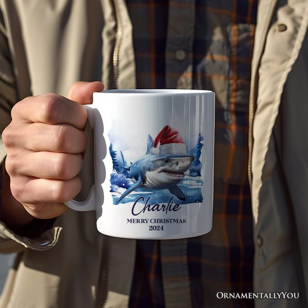 Shark with Santa Hat Personalized Mug, Festive Christmas Gift With Custom Name and Date Shark with Santa Hat Personalized Mug, Festive Christmas Gift With Custom Name and Date