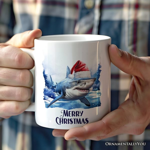 Shark with Santa Hat Personalized Mug, Festive Christmas Gift With Custom Name and Date Shark with Santa Hat Personalized Mug, Festive Christmas Gift With Custom Name and Date