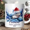 Shark with Santa Hat Personalized Mug, Festive Christmas Gift With Custom Name and Date Shark with Santa Hat Personalized Mug, Festive Christmas Gift With Custom Name and Date