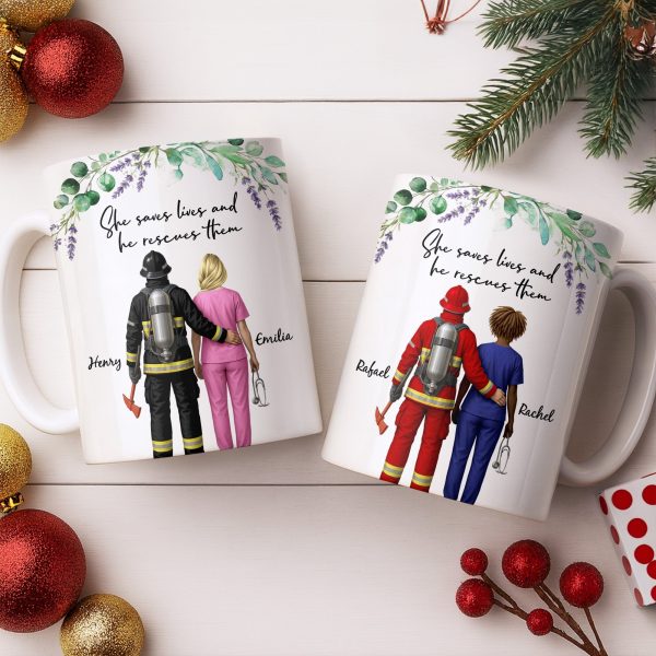 She Saves Lives And He Rescues Them, Featuring Firefighter And Nurse - Personalized Custom Coffee Mug - CPL1207_MG She Saves Lives And He Rescues Them, Featuring Firefighter And Nurse - Personalized Custom Coffee Mug - CPL1207_MG