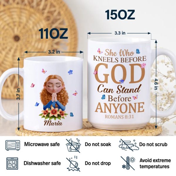 She Who Kneels Before God Can Stand Before - Personalized White Edge-to-Edge Mug She Who Kneels Before God Can Stand Before - Personalized White Edge-to-Edge Mug
