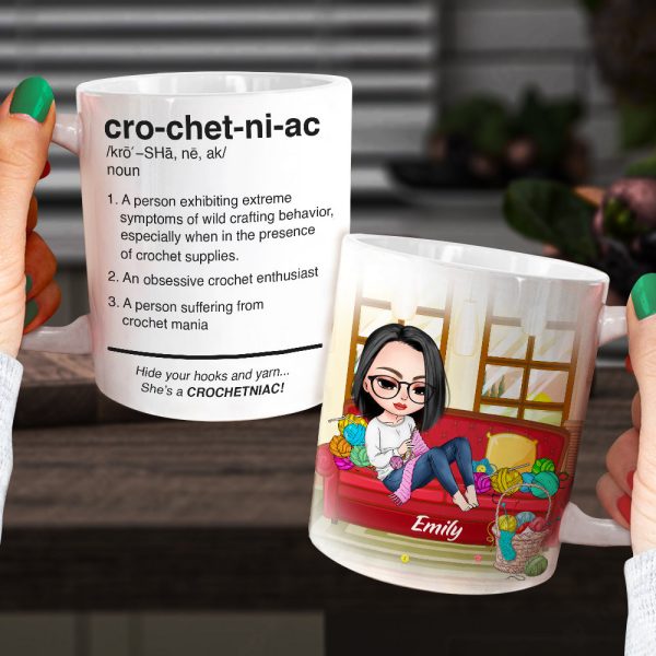 She's A Crochetniac - Personalized White Mug She's A Crochetniac - Personalized White Mug
