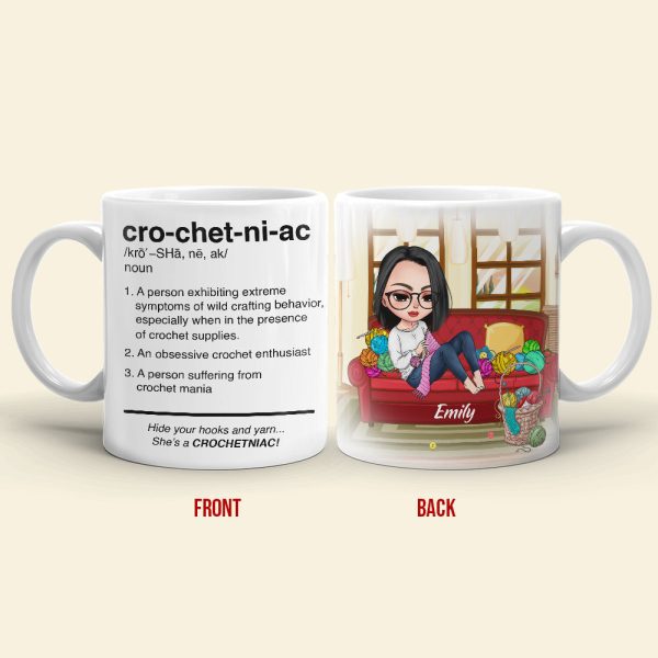 She's A Crochetniac - Personalized White Mug She's A Crochetniac - Personalized White Mug