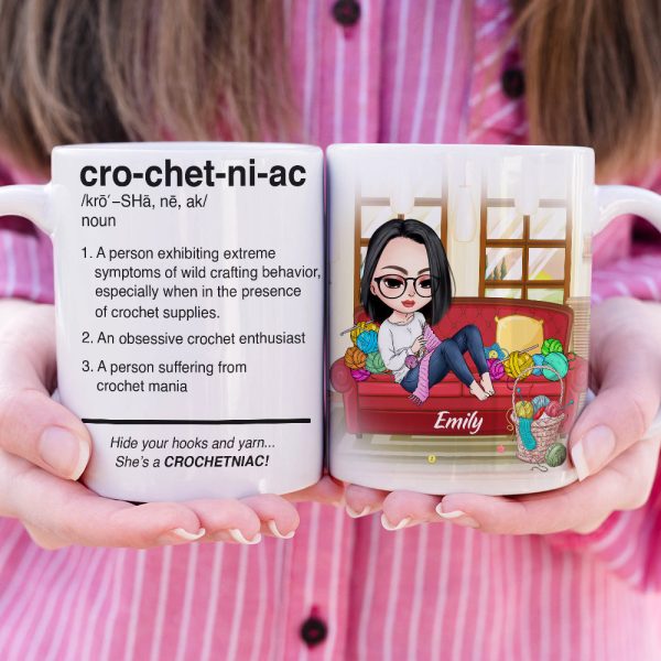 She's A Crochetniac - Personalized White Mug She's A Crochetniac - Personalized White Mug