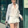 Shirt Lose Long Sleeve Frill Micro Mini Dress