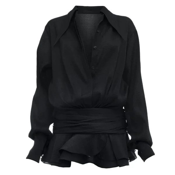 Shirt Lose Long Sleeve Frill Micro Mini Dress