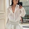 Shirt Lose Long Sleeve Frill Micro Mini Dress