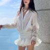 Shirt Lose Long Sleeve Frill Micro Mini Dress