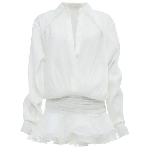 Shirt Lose Long Sleeve Frill Micro Mini Dress