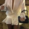 Shirt Lose Long Sleeve Frill Micro Mini Dress