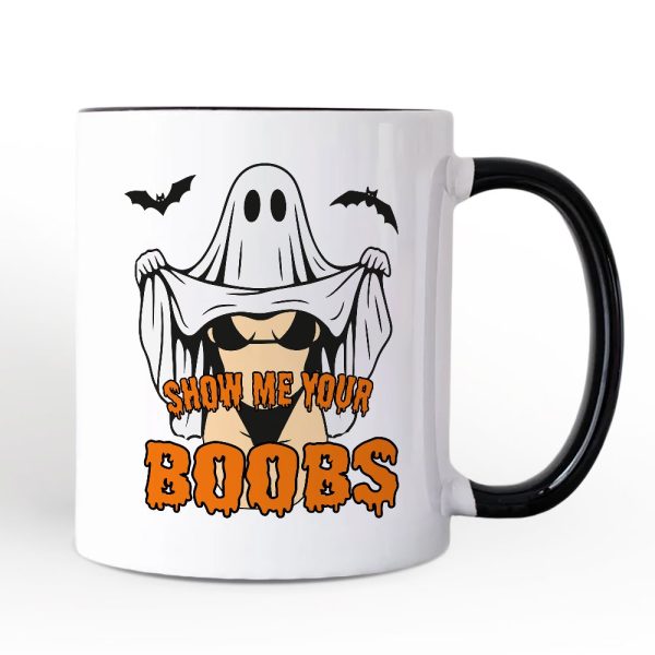 Show Me Your Boobs Halloween Personalized Mug, Funny Naughty Pun Ghost Gift with Custom Name Show Me Your Boobs Halloween Personalized Mug, Funny Naughty Pun Ghost Gift with Custom Name