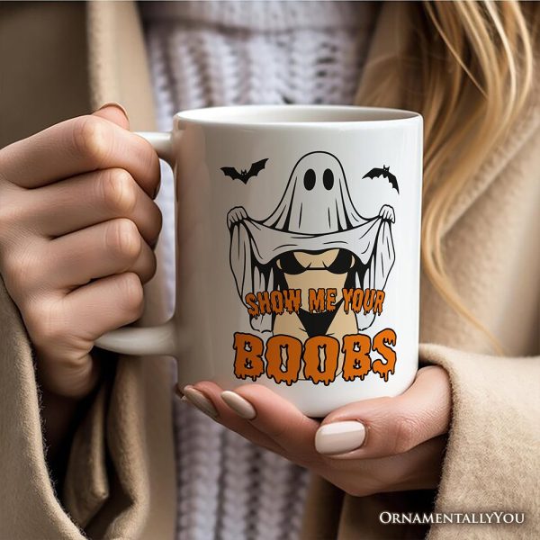 Show Me Your Boobs Halloween Personalized Mug, Funny Naughty Pun Ghost Gift with Custom Name Show Me Your Boobs Halloween Personalized Mug, Funny Naughty Pun Ghost Gift with Custom Name
