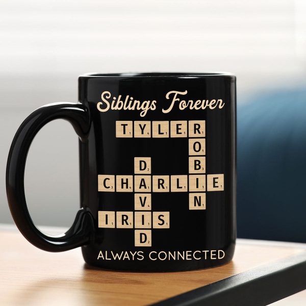 Siblings Forever Always Connected Crossword Puzzle Art Personalized Mug Siblings Forever Always Connected Crossword Puzzle Art Personalized Mug