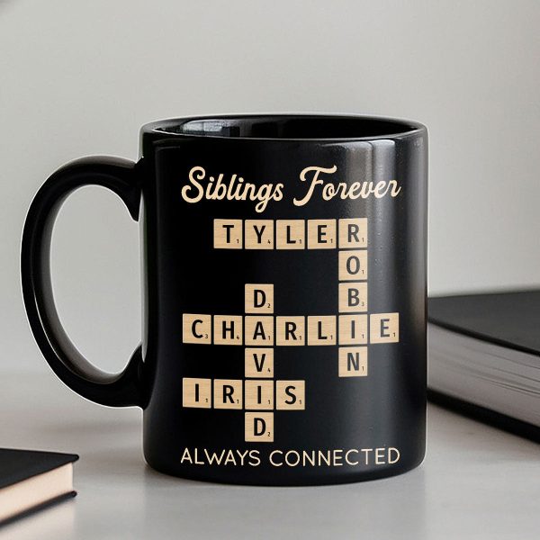 Siblings Forever Always Connected Crossword Puzzle Art Personalized Mug Siblings Forever Always Connected Crossword Puzzle Art Personalized Mug