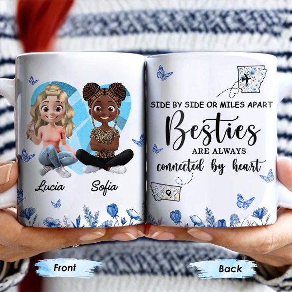 Side By Side Or Miles Apart, Besties Are Always Connected By Heart, Butterflies and Flowers - Personalized Custom Coffee Mug - BST168_MG Side By Side Or Miles Apart, Besties Are Always Connected By Heart, Butterflies and Flowers - Personalized Custom Coffee Mug - BST168_MG