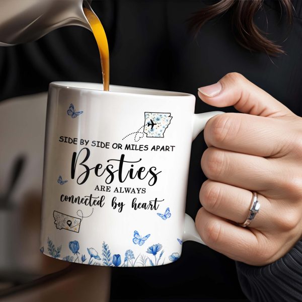 Side By Side Or Miles Apart, Besties Are Always Connected By Heart, Butterflies and Flowers - Personalized Custom Coffee Mug - BST168_MG Side By Side Or Miles Apart, Besties Are Always Connected By Heart, Butterflies and Flowers - Personalized Custom Coffee Mug - BST168_MG