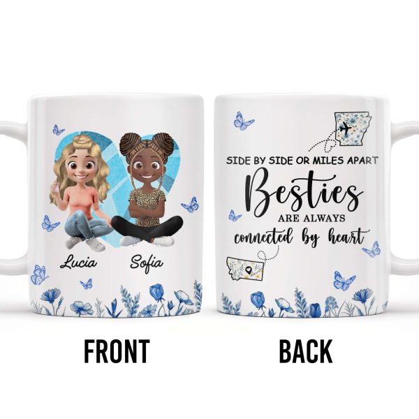 Side By Side Or Miles Apart, Besties Are Always Connected By Heart, Butterflies and Flowers - Personalized Custom Coffee Mug - BST168_MG Side By Side Or Miles Apart, Besties Are Always Connected By Heart, Butterflies and Flowers - Personalized Custom Coffee Mug - BST168_MG