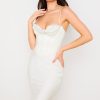 Silky Cowl Neck Corset Satin Midi Cocktail Dress - White Silky Cowl Neck Corset Satin Midi Cocktail Dress - White