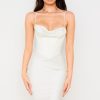 Silky Cowl Neck Corset Satin Midi Cocktail Dress - White Silky Cowl Neck Corset Satin Midi Cocktail Dress - White