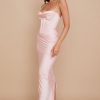 Silky Satin Bustier Spaghetti Strap Corset Formal Maxi Dress - Pink Silky Satin Bustier Spaghetti Strap Corset Formal Maxi Dress - Pink