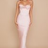 Silky Satin Bustier Spaghetti Strap Corset Formal Maxi Dress - Pink Silky Satin Bustier Spaghetti Strap Corset Formal Maxi Dress - Pink