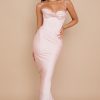 Silky Satin Bustier Spaghetti Strap Corset Formal Maxi Dress - Pink Silky Satin Bustier Spaghetti Strap Corset Formal Maxi Dress - Pink