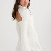 Silky Satin High Neck Long Sleeve Cutout Party Mini Dress - White Silky Satin High Neck Long Sleeve Cutout Party Mini Dress - White