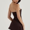 Silky Satin Pleated Trim Corset Strapless Party Mini Dress - Chocolate Silky Satin Pleated Trim Corset Strapless Party Mini Dress - Chocolate