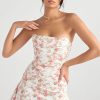 Silky Satin Pleated Trim Corset Strapless Party Mini Dress - Floral Silky Satin Pleated Trim Corset Strapless Party Mini Dress - Floral