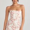 Silky Satin Pleated Trim Corset Strapless Party Mini Dress - Floral Silky Satin Pleated Trim Corset Strapless Party Mini Dress - Floral