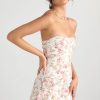 Silky Satin Pleated Trim Corset Strapless Party Mini Dress - Floral Silky Satin Pleated Trim Corset Strapless Party Mini Dress - Floral