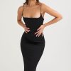 Silky Satin Square Neck Cami Slip Cocktail Party Midi Dress - Black Silky Satin Square Neck Cami Slip Cocktail Party Midi Dress - Black