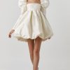 Silky Satin Square Neck Puff Sleeve Babydoll Mini Dress - Beige Silky Satin Square Neck Puff Sleeve Babydoll Mini Dress - Beige