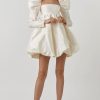 Silky Satin Square Neck Puff Sleeve Babydoll Mini Dress - Beige Silky Satin Square Neck Puff Sleeve Babydoll Mini Dress - Beige