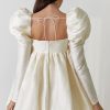 Silky Satin Square Neck Puff Sleeve Babydoll Mini Dress - Beige Silky Satin Square Neck Puff Sleeve Babydoll Mini Dress - Beige