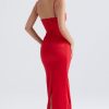 Silky Spaghetti Strap Sleeveless Corset Satin Evening Maxi Dress - Red Silky Spaghetti Strap Sleeveless Corset Satin Evening Maxi Dress - Red