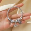 Silver Elephant and Heart Tree Charm Cuff Bracelet for Women Silver Elephant and Heart Tree Charm Cuff Bracelet for Women