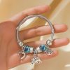 Silver Elephant and Heart Tree Charm Cuff Bracelet for Women Silver Elephant and Heart Tree Charm Cuff Bracelet for Women