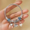 Silver Elephant and Heart Tree Charm Cuff Bracelet for Women Silver Elephant and Heart Tree Charm Cuff Bracelet for Women