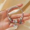 Silver Elephant and Heart Tree Charm Cuff Bracelet for Women Silver Elephant and Heart Tree Charm Cuff Bracelet for Women