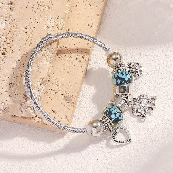 Silver Elephant and Heart Tree Charm Cuff Bracelet for Women Silver Elephant and Heart Tree Charm Cuff Bracelet for Women