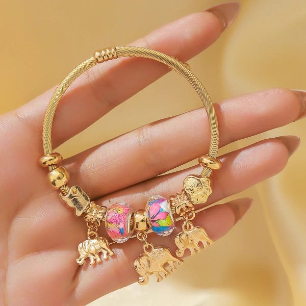 Silver Elephant and Heart Tree Charm Cuff Bracelet for Women Silver Elephant and Heart Tree Charm Cuff Bracelet for Women
