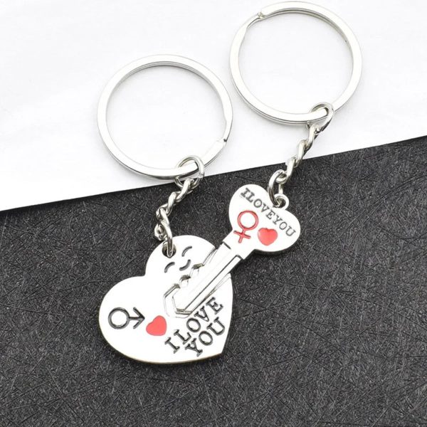 Silver Plated Couple Heart Keychain Set Silver Plated Couple Heart Keychain Set