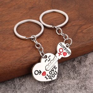 Silver Plated Couple Heart Keychain Set