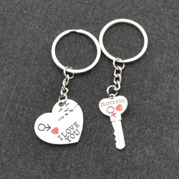 Silver Plated Couple Heart Keychain Set Silver Plated Couple Heart Keychain Set