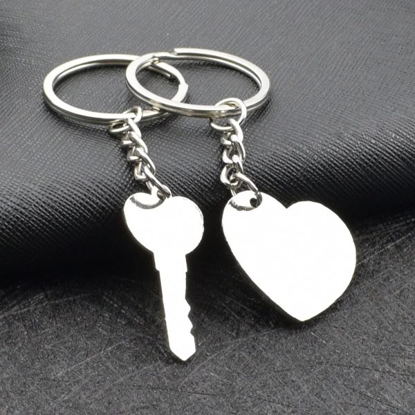 Silver Plated Couple Heart Keychain Set Silver Plated Couple Heart Keychain Set