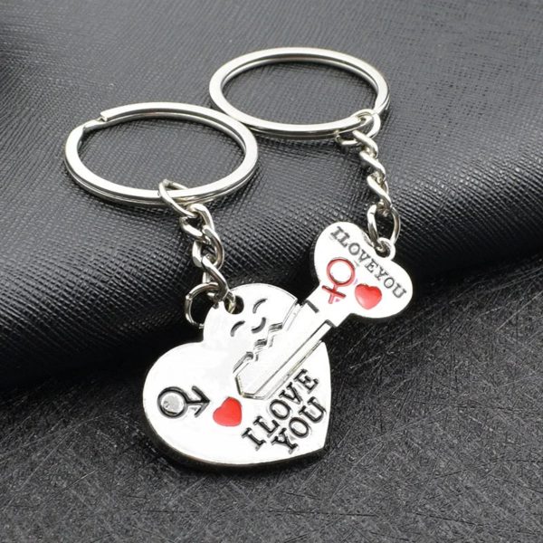 Silver Plated Couple Heart Keychain Set Silver Plated Couple Heart Keychain Set