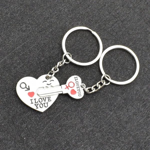 Silver Plated Couple Heart Keychain Set Silver Plated Couple Heart Keychain Set