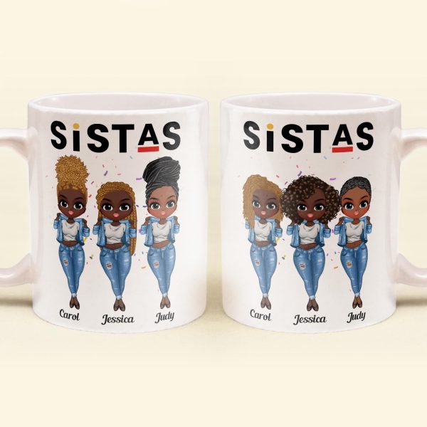 Sistas - Personalized Mug - Birthday Gift For Bestie, Best Friend, BFF, Sista, Colleague - Denim Chibi Girl